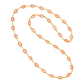 Long Gold and Coral Link Necklace