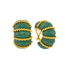 Seaman Schepps Pair of Gold and Aventurine Quartz 'Shrimp' Earclips