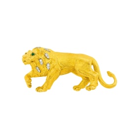 Tiffany & Co. Gold, Diamond and Emerald Lion Brooch
