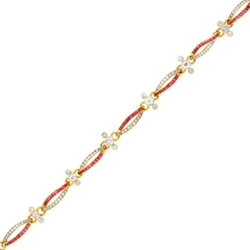 Antique Gold, Platinum, Ruby and Diamond Bracelet