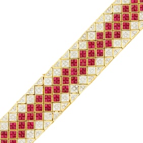 Two-Color Gold, Ruby and Diamond Bracelet