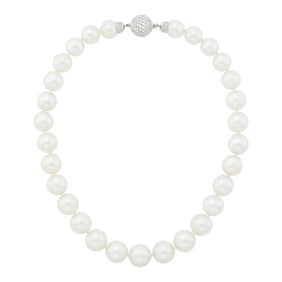 South Sea Cultured Pearl Necklace with White Gold and Diamond Clasp