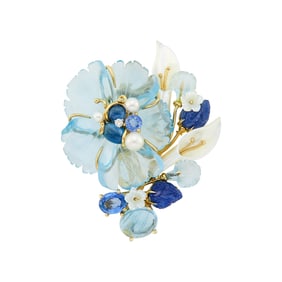 Seaman Schepps White Gold, Carved and Cabochon Blue Topaz, Sapphire, Mother-of-Pearl, Aquamarine,