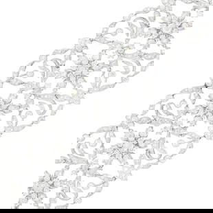 Wide White Gold and Diamond Bracelet: 18 kt., 13 round rose-cut diamonds ap. 4.5 to 3.4 mm., 221 round diamonds ap. 16.00 cts., small round diamonds ap. 5.25 cts., ap. 52.6 dwts. Lengths 6 11/16 and 7 3/4 inches, with extension. Rose-cut