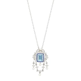 Sophia D Platinum, Sapphire, Diamond and Cultured Pearl Pendant-Brooch with White Gold and Diamond