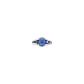 Platinum, Cabochon Sapphire and Sapphire Gypsy Ring