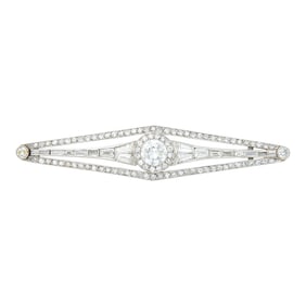Platinum and Diamond Tapered Bar Clip-Brooch