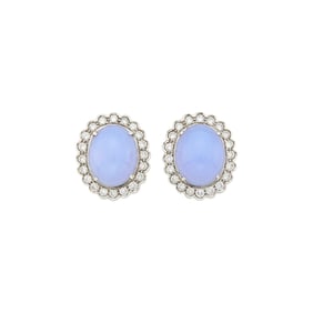 Andreoli Pair of White Gold, Blue Chalcedony and Diamond Earclips