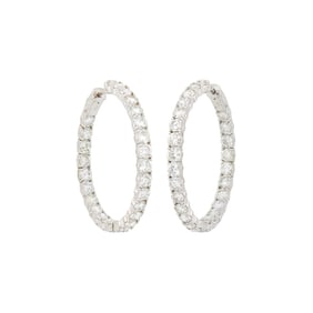 Pair of White Gold and Diamond Hoop Earrings