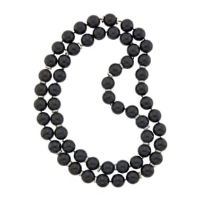 Seaman Schepps Long Ebony Wood Bead, White Gold and Diamond Necklace/Pair of Necklaces