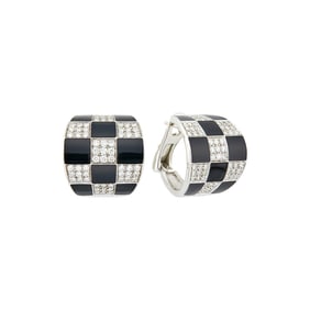 Enigma Pair of White Gold, Diamond and Black Enamel Half-Hoop Earrings