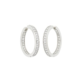 Pair of White Gold and Diamond Hoop Earrings