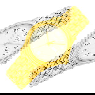 Chaumet Paris Gentleman's Gold 'Aquila' Wristwatch: 18 kt., quartz, round engine-turned cream dial, black Arabic numerals, gold-tone hands, sweep seconds, date and French day apertures, case dia. ap. 37 mm., five-row bar link bracelet, double deployant