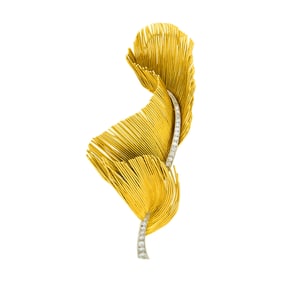 Gold, Platinum and Diamond Feather Clip-Brooch, France