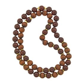 Seaman Schepps Pair of Wood Bead and Gold Necklaces/Long Necklace