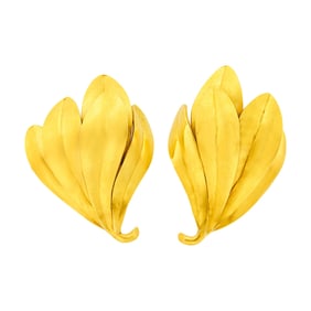 Zolotas Pair of High Karat Gold Leaf Earrings