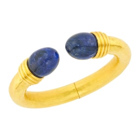 Ilias Lalaounis Hammered Gold and Sodalite Bangle Bracelet