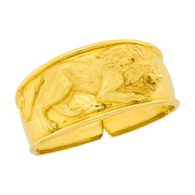 Hammered Gold Lion Cuff Bangle Bracelet