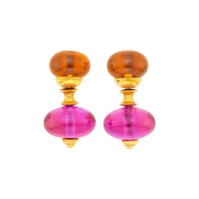 Marina B Pair of Gold, Citrine and Pink Quartz 'Pneu' Pendant-Earclips