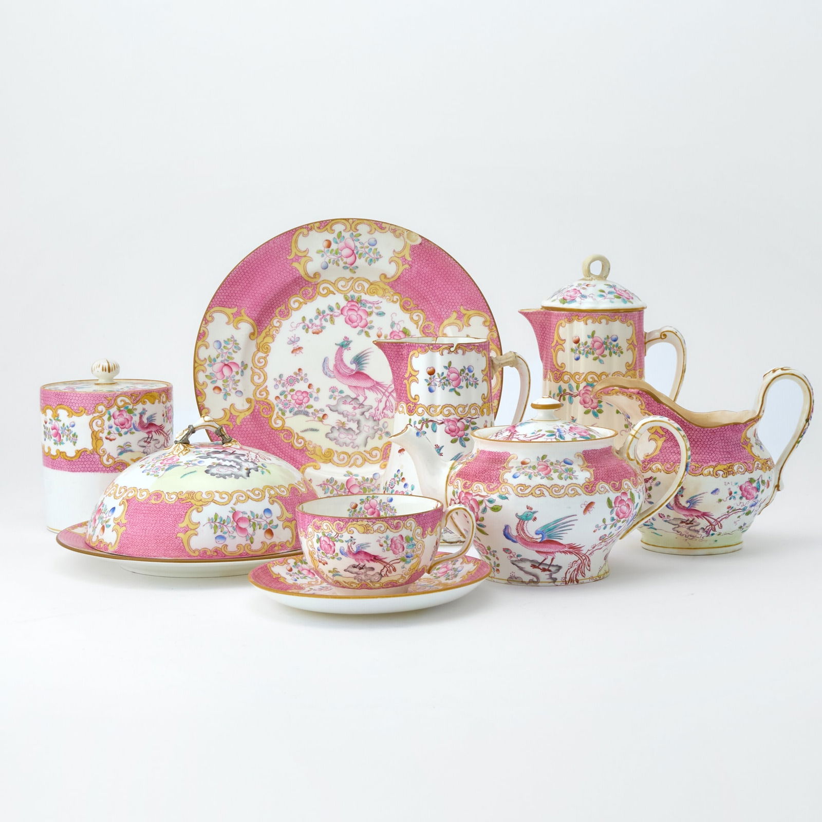 Assembled Mintons Porcelain 'Pink Cockatrice' Pattern Partial Dinner Service (1 of 3)