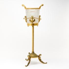 French Napoleon III Style Gilt-Metal and Molded Glass Two-Handled Bottle Cooler on Stand