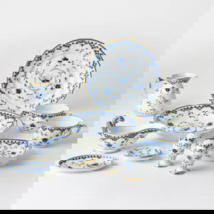 Bing & Grondahl Porcelain 'Butterfly' Pattern Partial Dinner Service: Comprising: Six luncheon plates, diameter 9 1/2 inches Six round salad plates, diameter 8 1/2 inches Six crescent-shaped salad plates Six rim soup bowls Six dessert plates Six dessert bowls wit