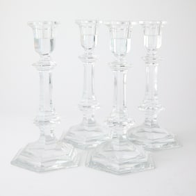Set of Four Baccarat Glass 'Harcourt' Pattern Candlesticks