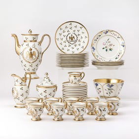 French Gilt and Hand-Painted Porcelain Partial Dessert Service
