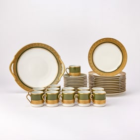 Assembled Limoges Unic Porcelain Gilt-Decorated Partial Dessert Service