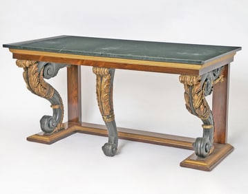 Large Continental Neoclassical Parcel-Gilt and Ebonized Marble Top Rosewood Console