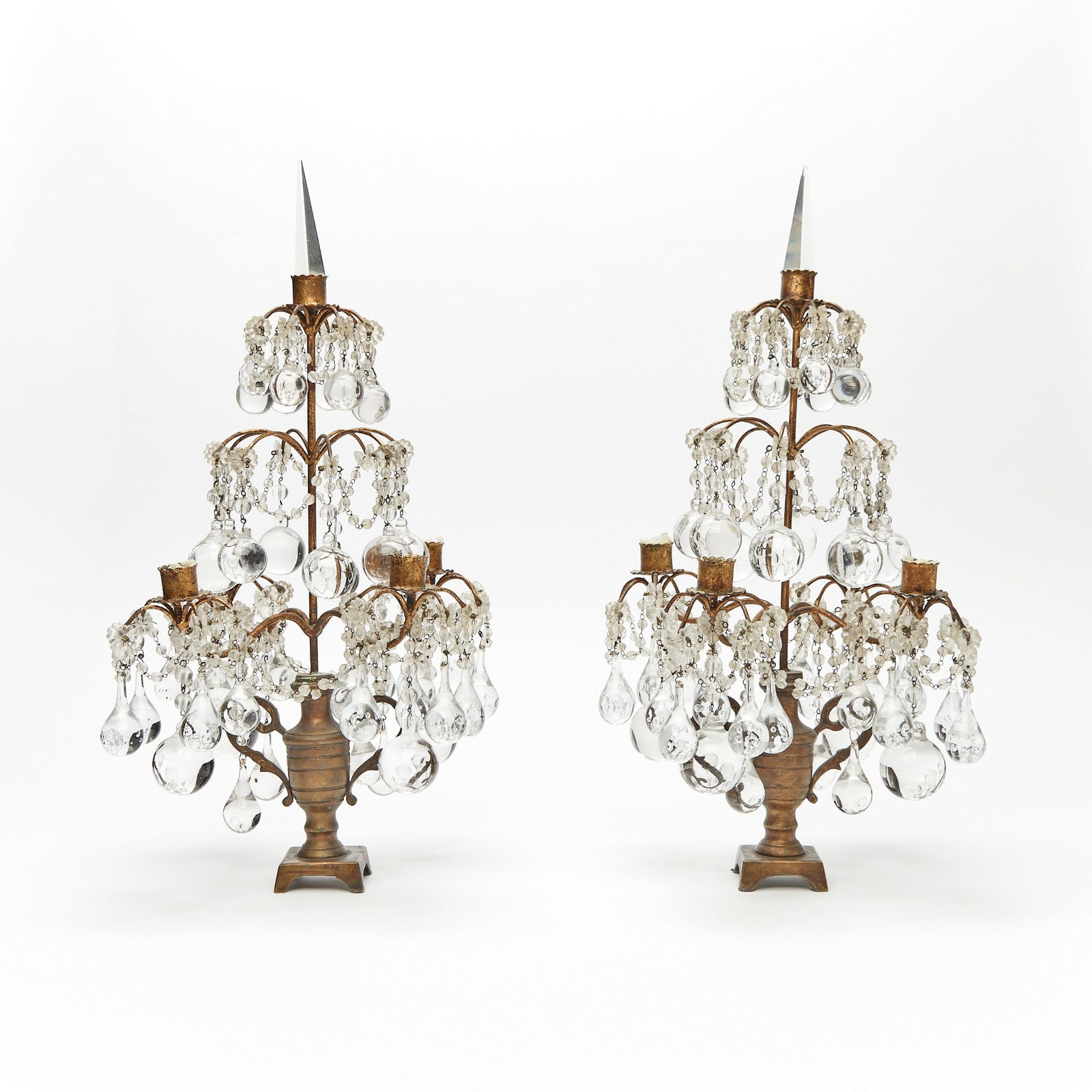 Pair of Neoclassical Style GIlt-Metal and Glass Four-Light Girandoles (1 of 3)