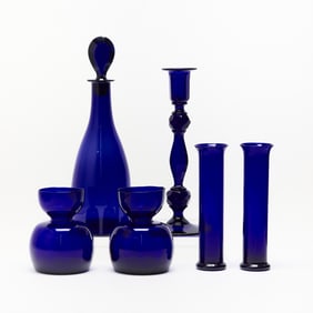 Group of Mold-Blown Cobalt Blue Glass Articles