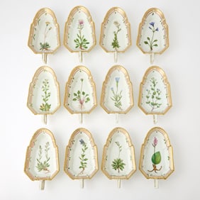 Twelve Royal Copenhagen Porcelain 'Flora Danica' Pattern Pickle Dishes