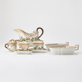 Group of Royal Copenhagen Porcelain Gilt and Hand-Painted 'Flora Danica' Pattern Table Articles
