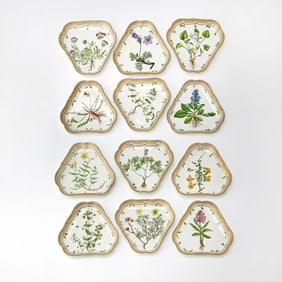 Set of Twelve Royal Copenhagen Porcelain 'Flora Danica' Pattern Cake Plates