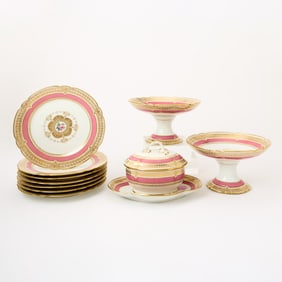 French Gilt and Pink-Ground Porcelain Partial Dessert Service