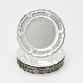 Set of Sixteen Mexican Sterling Silver Bread Plates