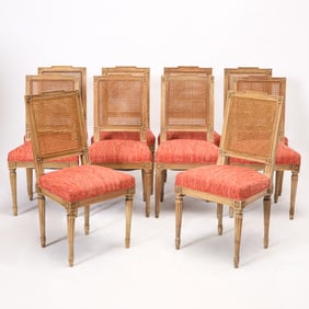 Set of Ten Louis XVI Style Cane-Back and Upholstered Seat Dining Chairs
