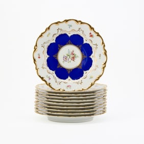 Set of Ten Pirkenhammer Gilt and Polychrome Decorated Porcelain Dinner Plates