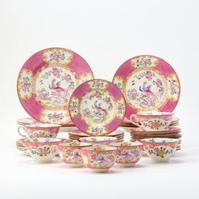 Mintons Porcelain Pink 'Cockatrice' Pattern Partial Dinner Service