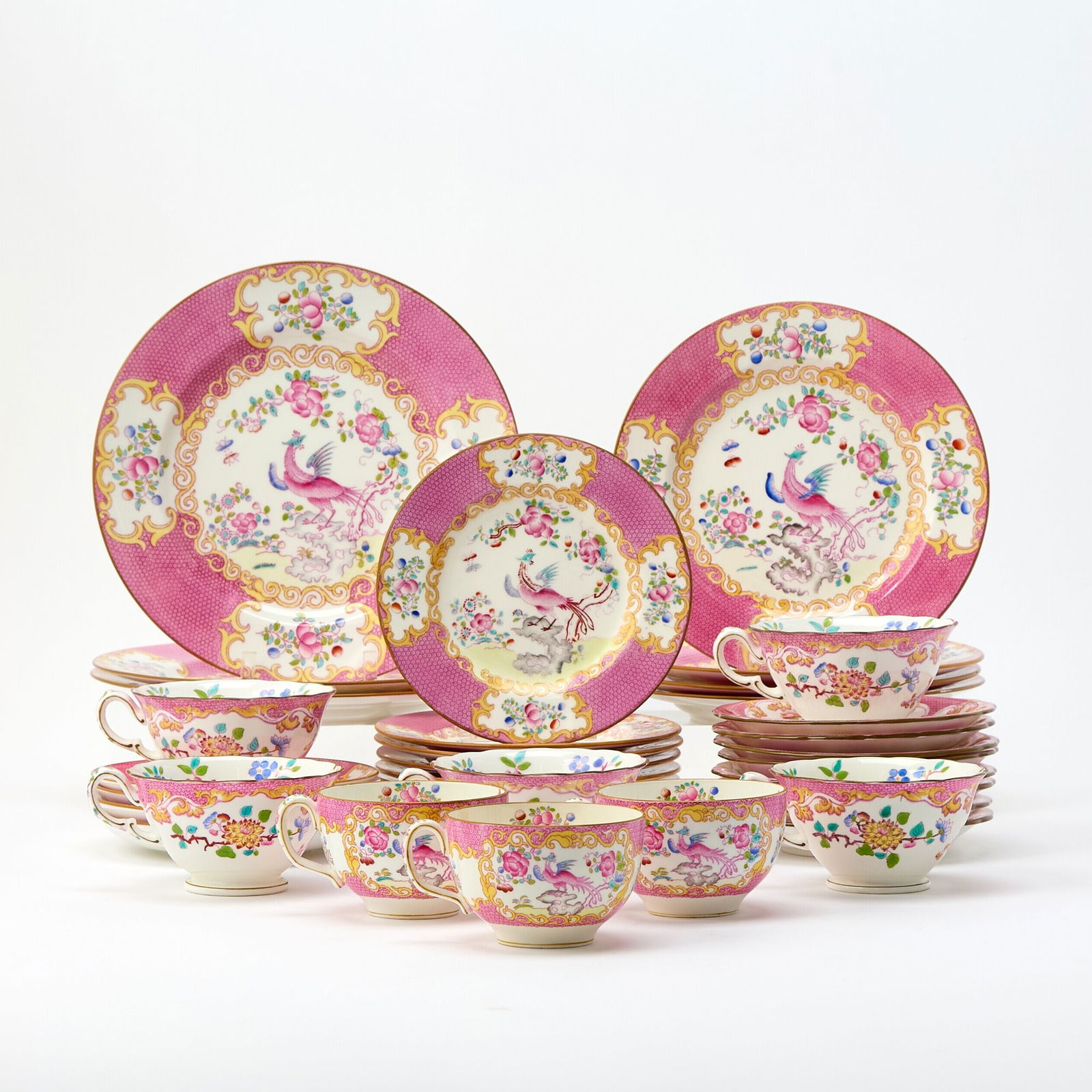 Mintons Porcelain Pink 'Cockatrice' Pattern Partial Dinner Service (1 of 6)
