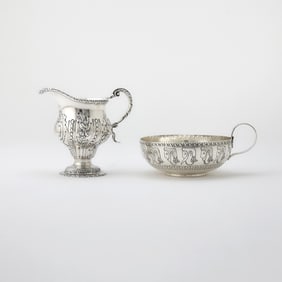 Edward VII Sterling Silver Child's Porringer and a George IV Sterling Silver Cream Jug