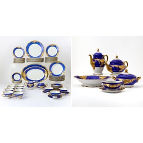 Walbrzych Polish Gilt and Cobalt Blue Decorated Porcelain Partial Dinner Set