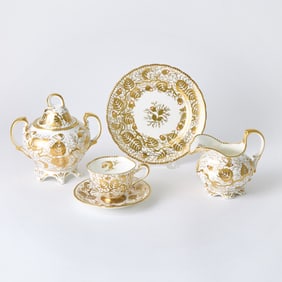 New Chelsea Staffs Gilt-Decorated Porcelain Dessert Set