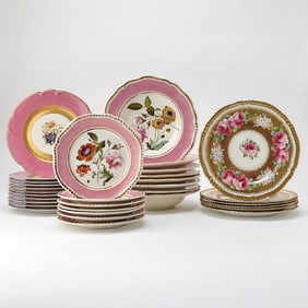 Group of Pink and Gilt Decorated Floral Porcelain Plates