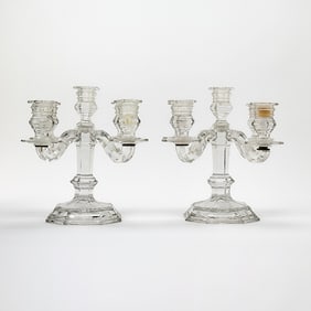 Pair of Baccarat Glass Five-Light Candelabra