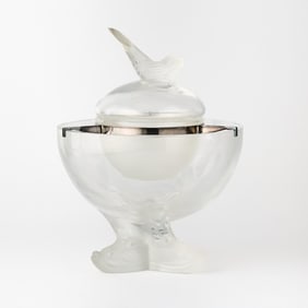 Lalique Molded Glass and Chromed Metal 'Igor' Pattern Caviar Server
