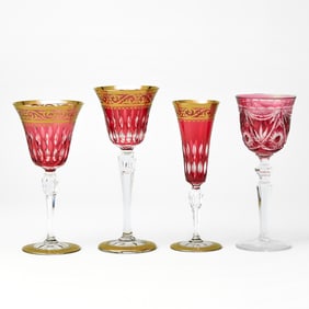 Set of St. Louis Glass Red Cut to Clear 'Stella' Pattern Stemware