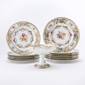 Group of German Transfer Decorated Porcelain Tableware