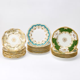 Group of Three English Gilt Decorated Porcelain Plate Sets